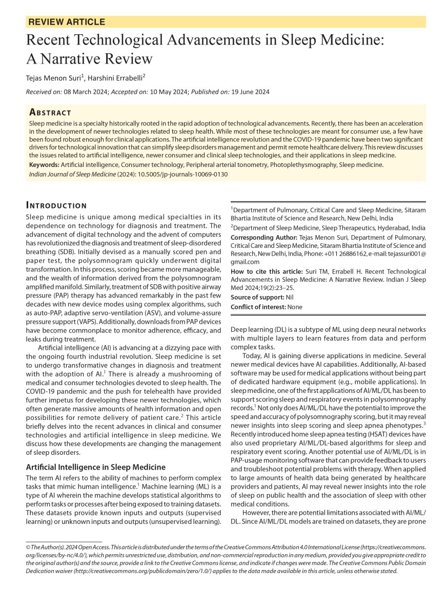 Honoring Dr. Errabelli & Tejas Suri: Informative Article in Indian Journal of Sleep Medicine